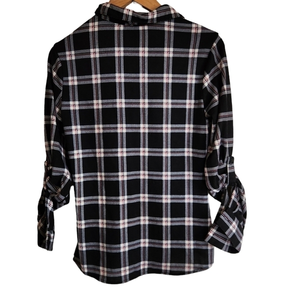 Trovare SMALL black white red plaid button-down shirt shacket westerncore - Picture 6 of 12